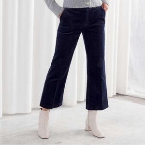 High rise navy corduroy crop kick flare pants 2